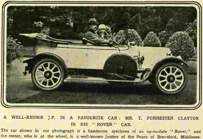 Mr T Forrester Clayton JP in his Rover car
