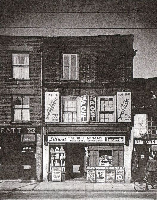 view showing a 3-storey brick built property: George Adnams newsagent & tobacconist