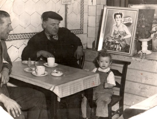 Black & white photo taken inside cafe