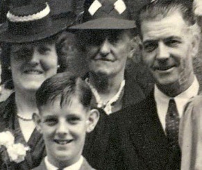 Mum, me aged 10 and 246 days Granny Burke, Dad.  August 11 1945 St Lawrence Church, Brentford