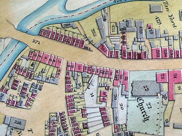 Western section of tithe map, drawn by hand & water-coloured