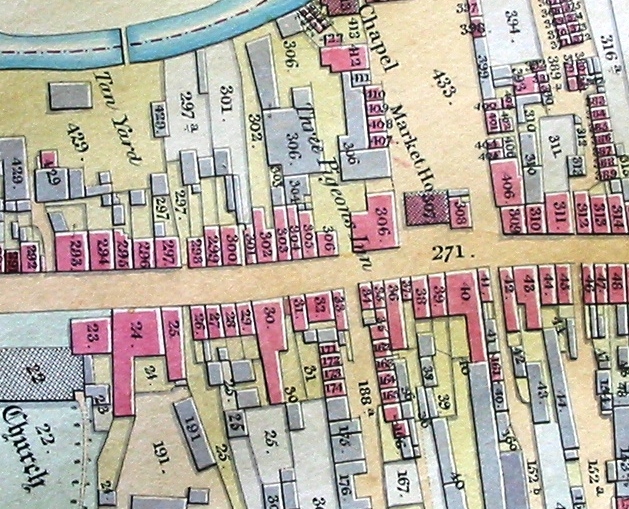 central section of tithe map, drawn by hand & water-coloured