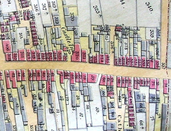 eastern section of tithe map, drawn by hand & water-coloured