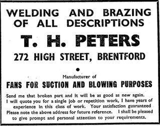 1940 trade directory advert for T.H. Peters: welding and brazing of all descriptions
