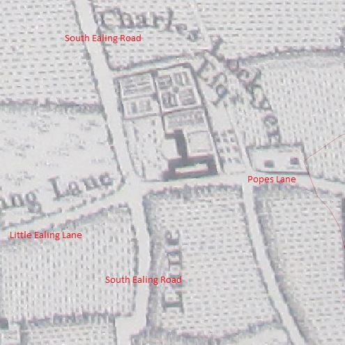 Rocque's 1746 map showing Charles Lockyer's residence