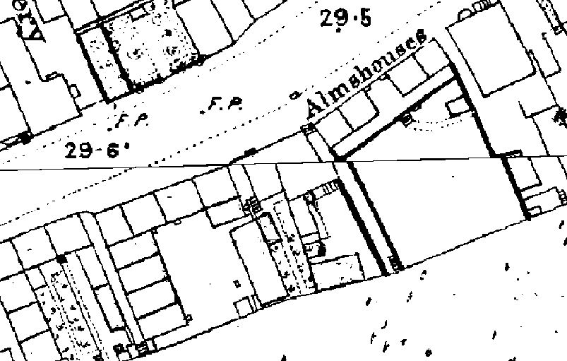 OS map showing almshouses and area to the west