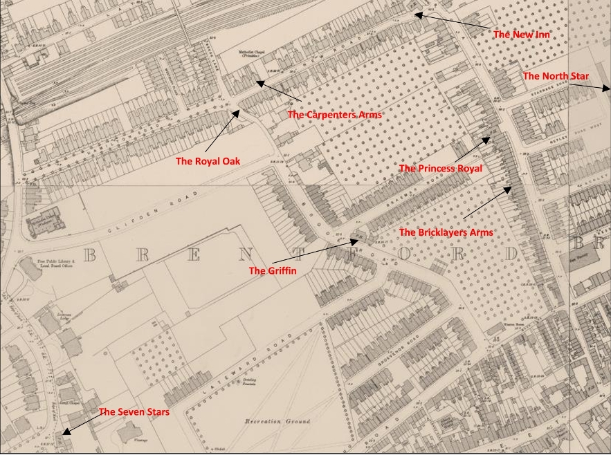 Map showing 8 Old Brentford pubs