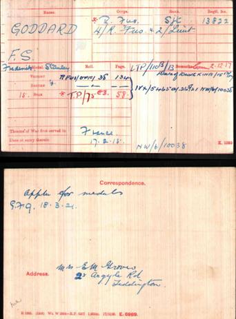 Front and reverse of medal card