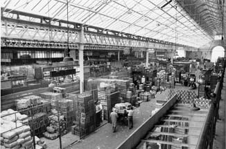 Interior of the market building, probably late 1960s or early 1970s; image provided by Chiswick Public Library