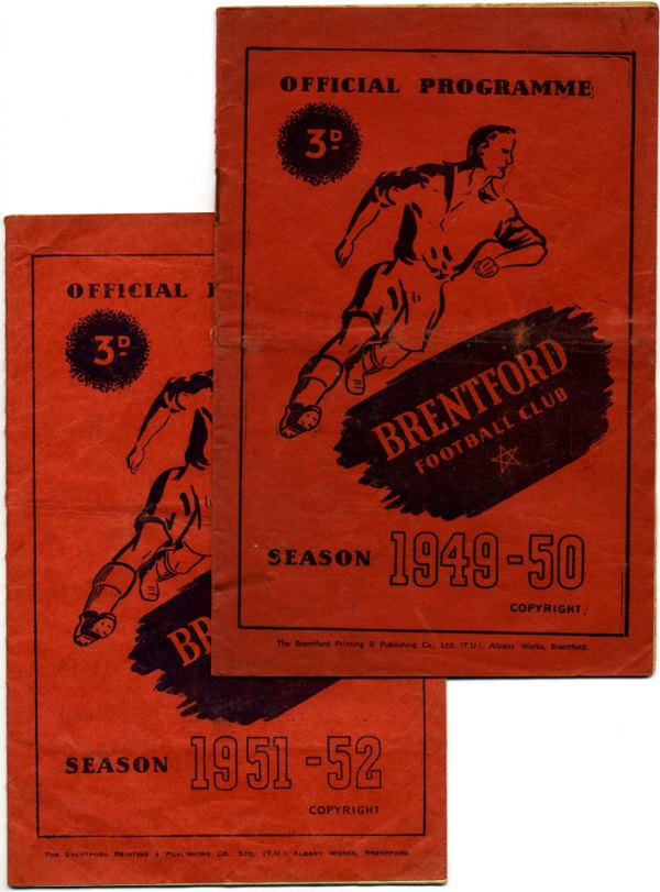 Two BFC programme covers each with the same image of a footballer, dark orange background
