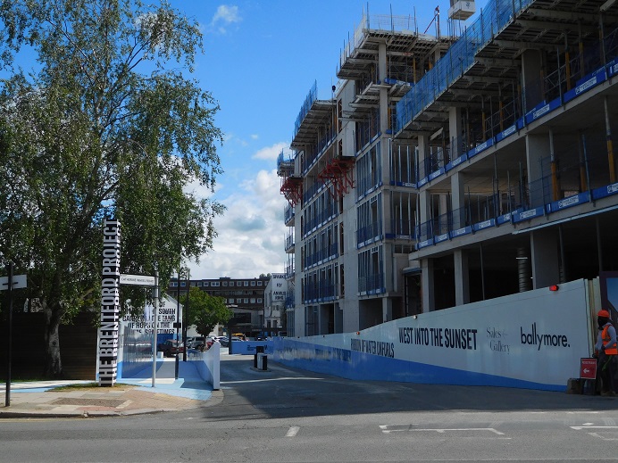 June 2022 view along Catherine Wheel Road with Block D on the corner