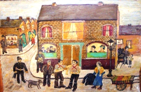 Painting of 'The Bull' and street life