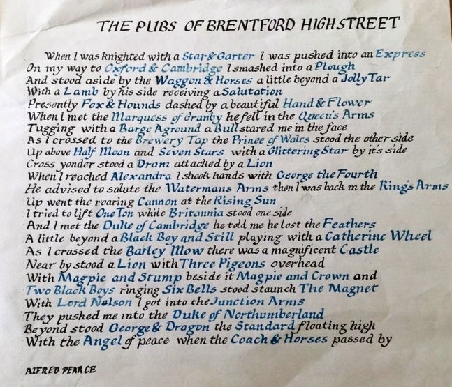 Brentford pubs poem